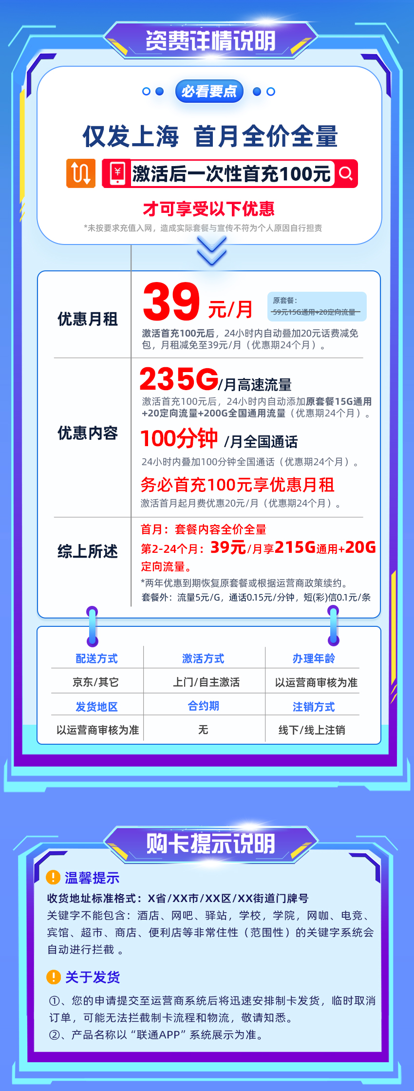 卡多多官方发布：联通沪王卡39元月享235G流量+100分钟通话  第2张
