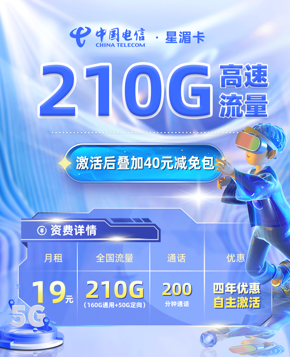 卡多多官方发布：电信星湄卡19元月享210G流量+200分钟通话  第1张