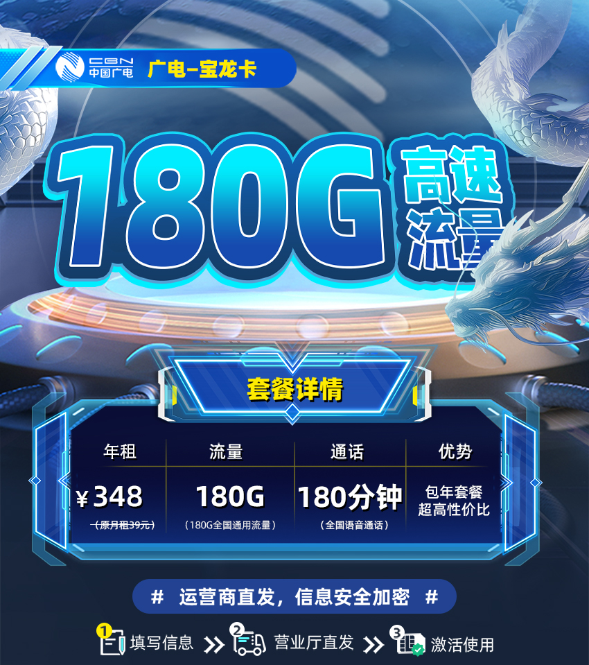 卡多多官方发布：广电宝龙卡348包年套餐180G流量+180分钟通话  第1张