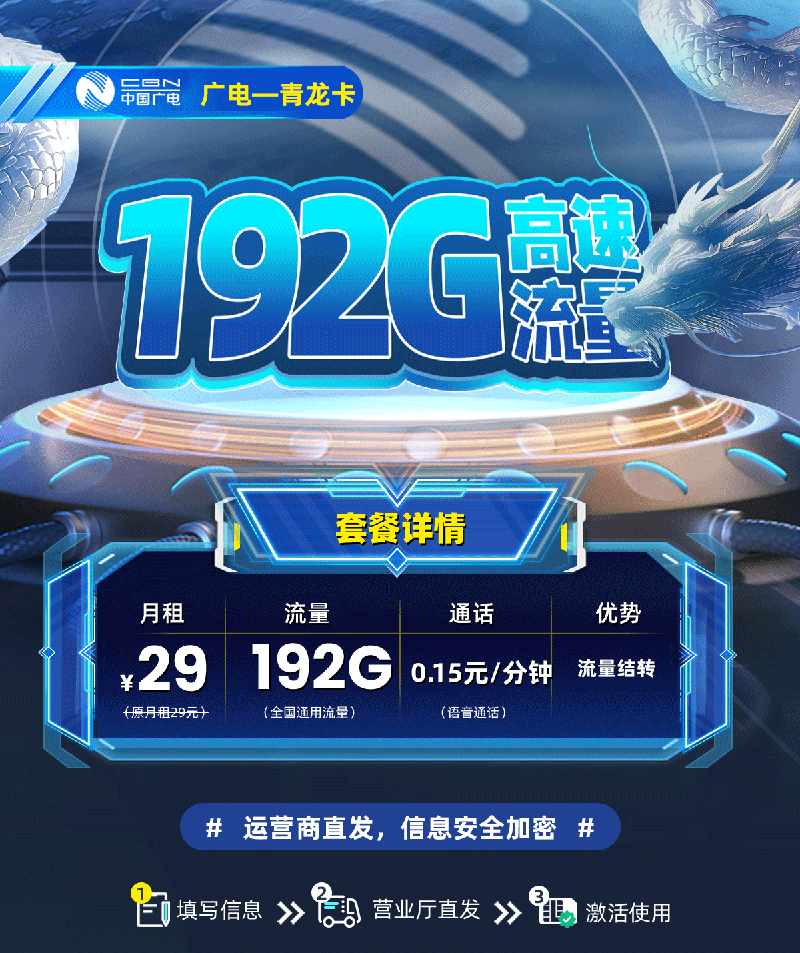 卡多多官方发布：广电青龙卡29元/月享192G全国通用流量  第1张