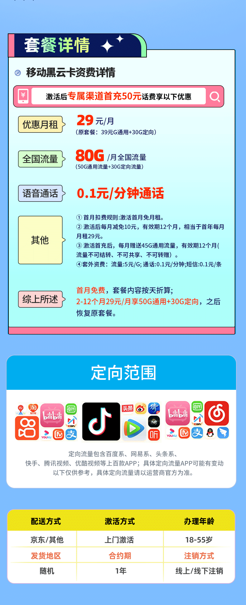 卡多多官方发布：移动黑云卡29元/月享80G流量【黑龙江专属】  第2张