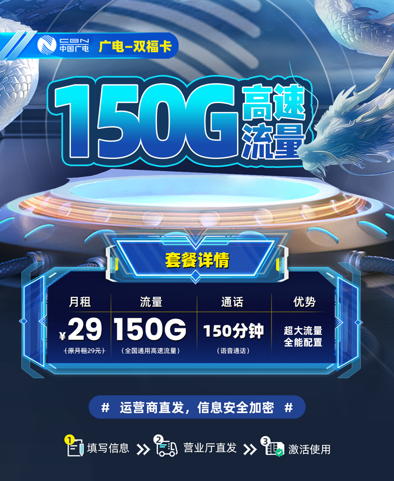 广电双福卡【山东专属】29元150G通用流量+150分钟通话  第1张