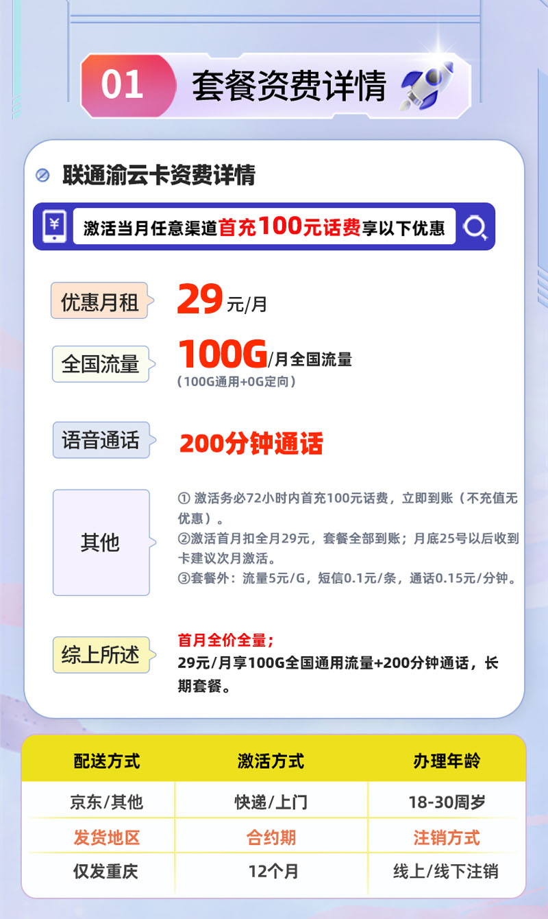 联通渝云卡【重庆专属】29元100G通用流量+200分钟语音通话  第2张