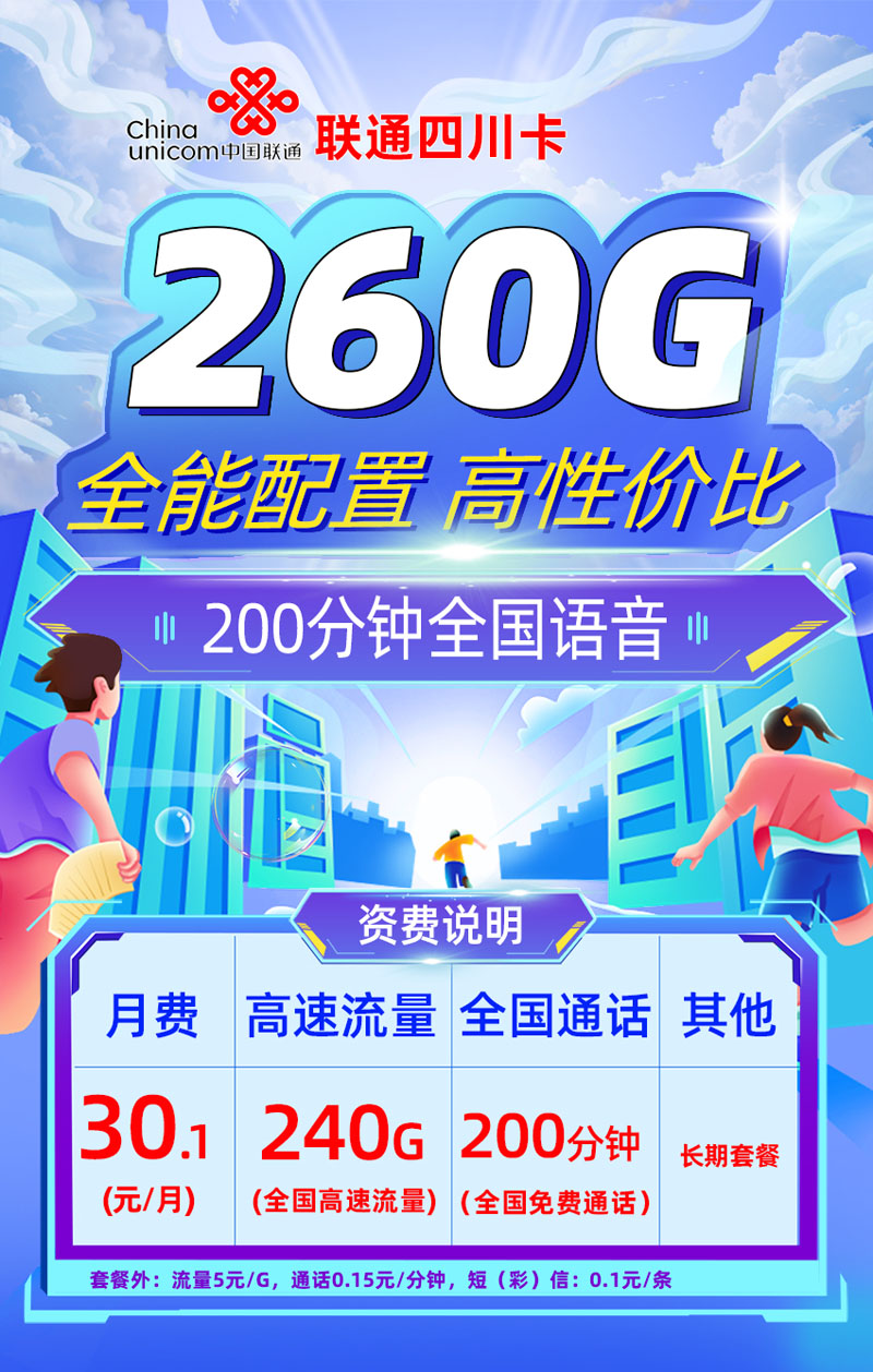 联通四川卡【四川专属】30.1元240G全国通用流量+200分钟通话  第1张